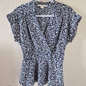 monteau Los Angeles Floral Print Wrap Top Tunic Blouse